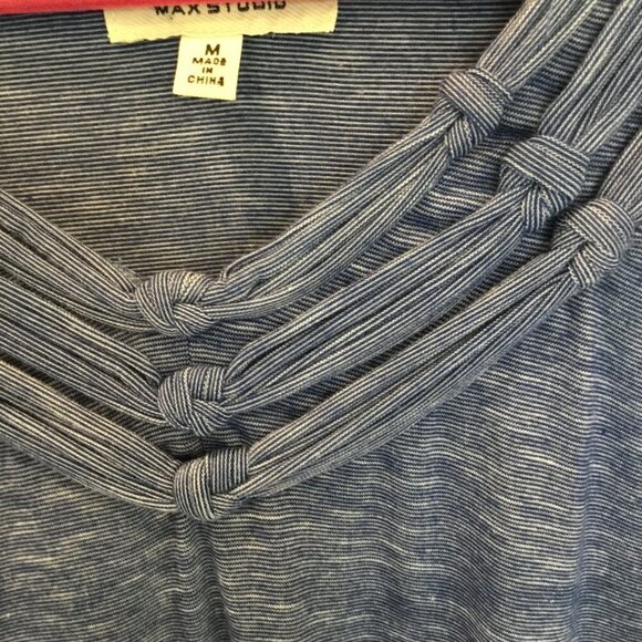 Max Studio Shift Dress Sleeveless Braided Neck Sz Medium Blue White Comfortable - Picture 8 of 9